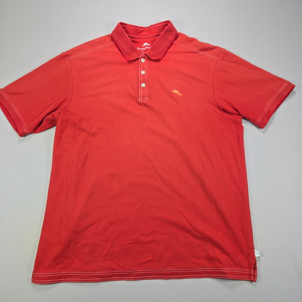 Tommy‎ Bahama Polo Shirt Supima Cotton Blend Logo Contrast Stitch Red Mens XL
